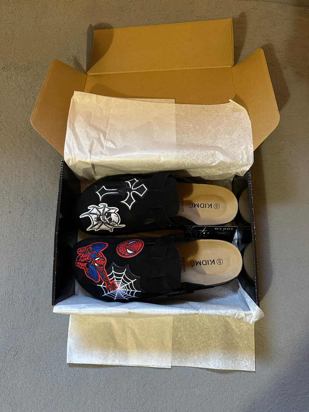 Custom Spider-Man Clogs – Black Suede Designer Clogs