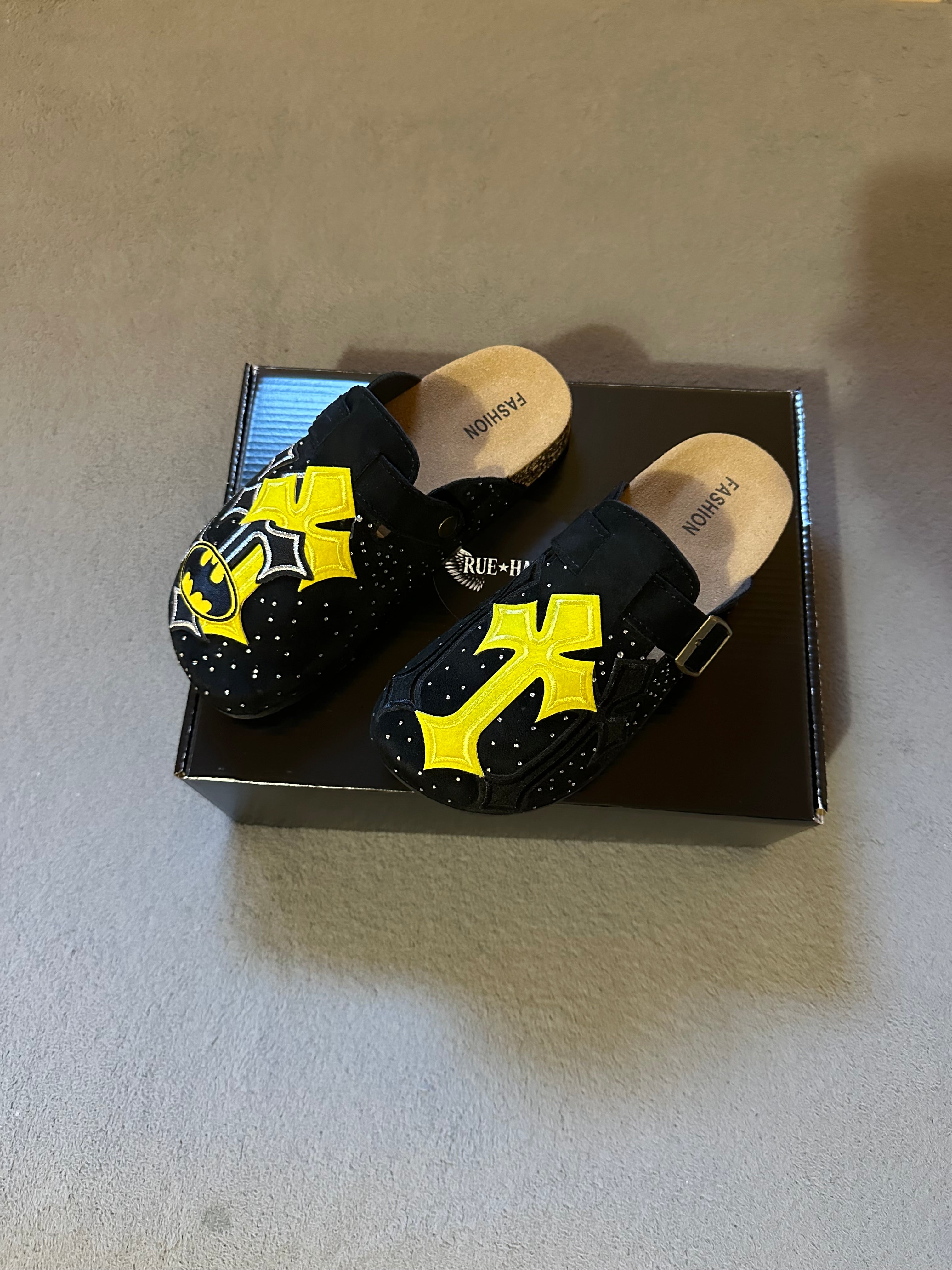 Batman Cross Custom Clogs – Black & Yellow Patch Design