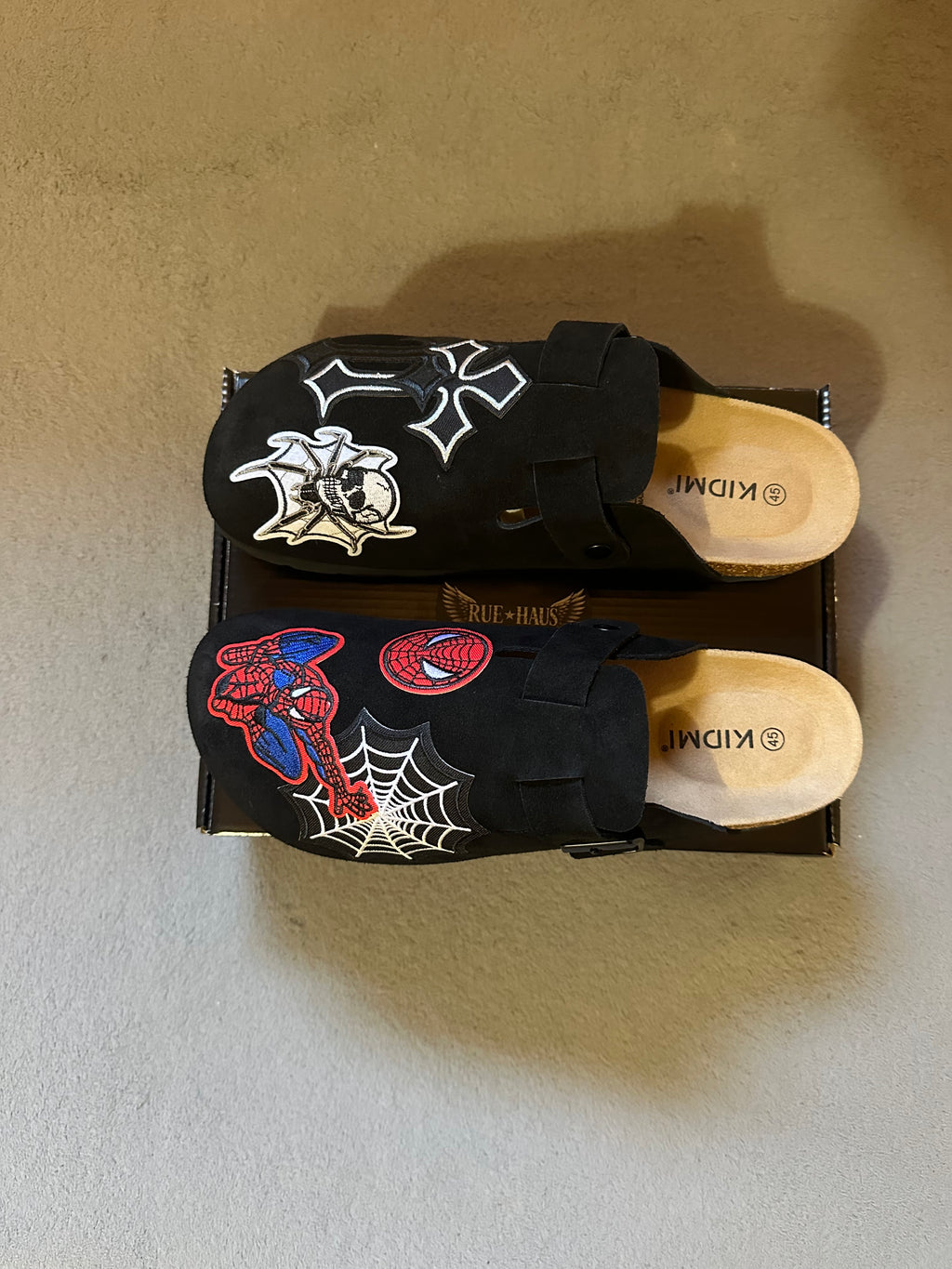 Custom Spider-Man Clogs – Black Suede Designer Clogs