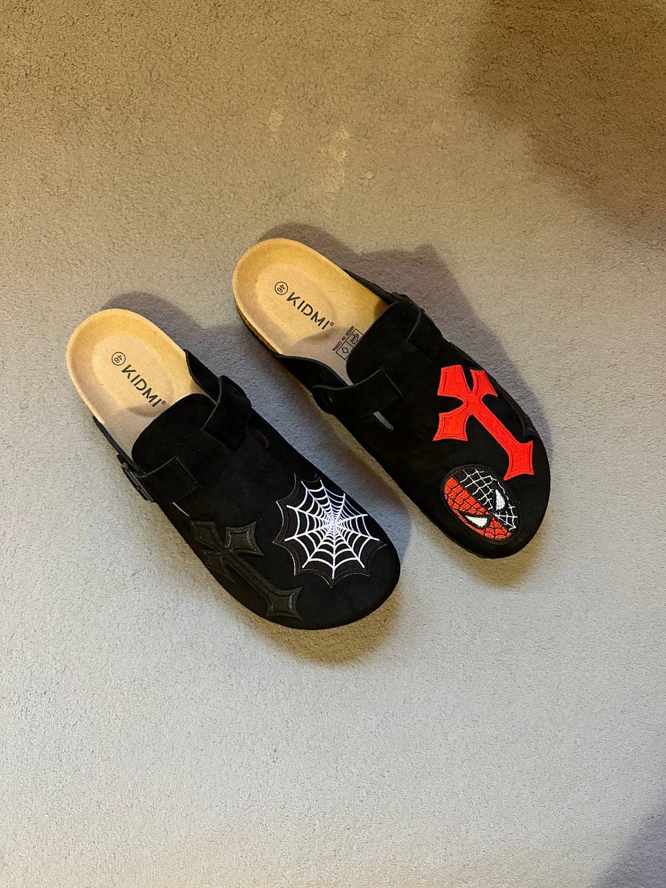 Custom Spider Cross Clogs – Black & Red Handmade Designer Slides
