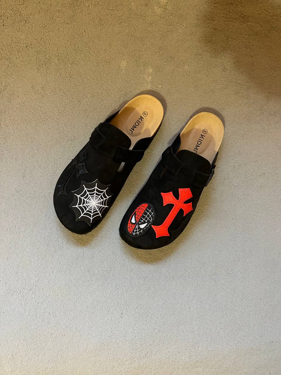 Custom Spider Cross Clogs – Black & Red Handmade Designer Slides