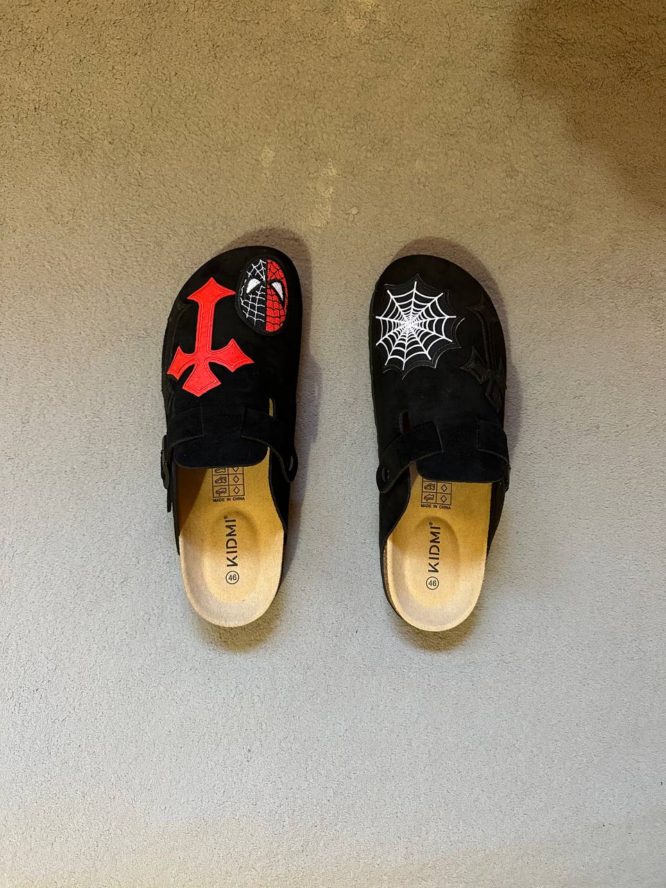 Custom Spider Cross Clogs – Black & Red Handmade Designer Slides