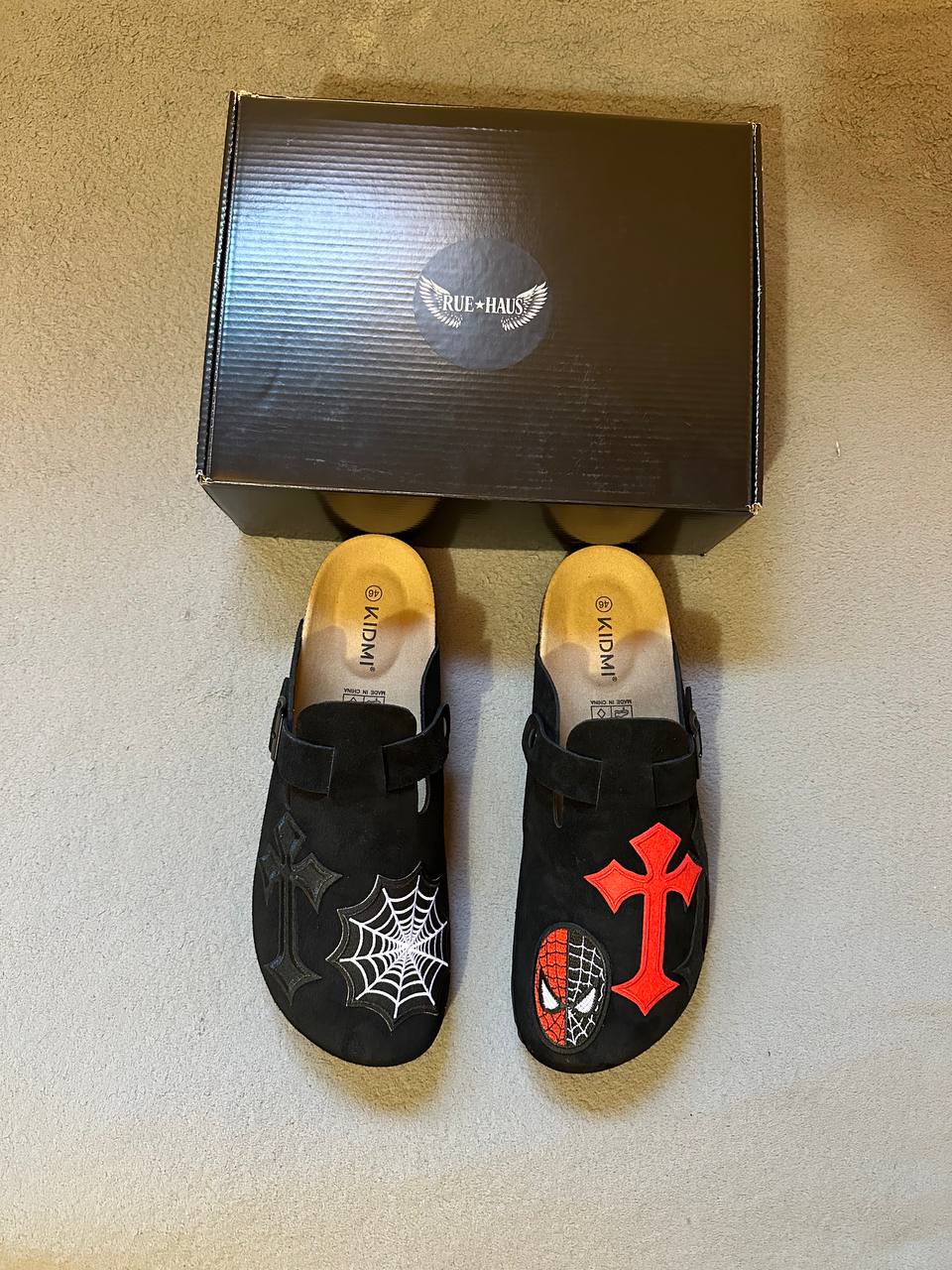 Custom Spider Cross Clogs – Black & Red Handmade Designer Slides