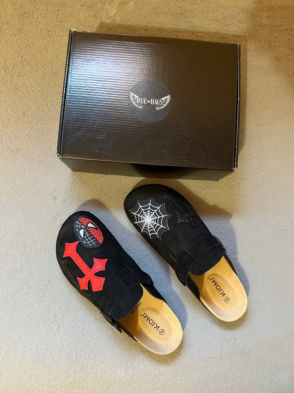 Custom Spider Cross Clogs – Black & Red Handmade Designer Slides