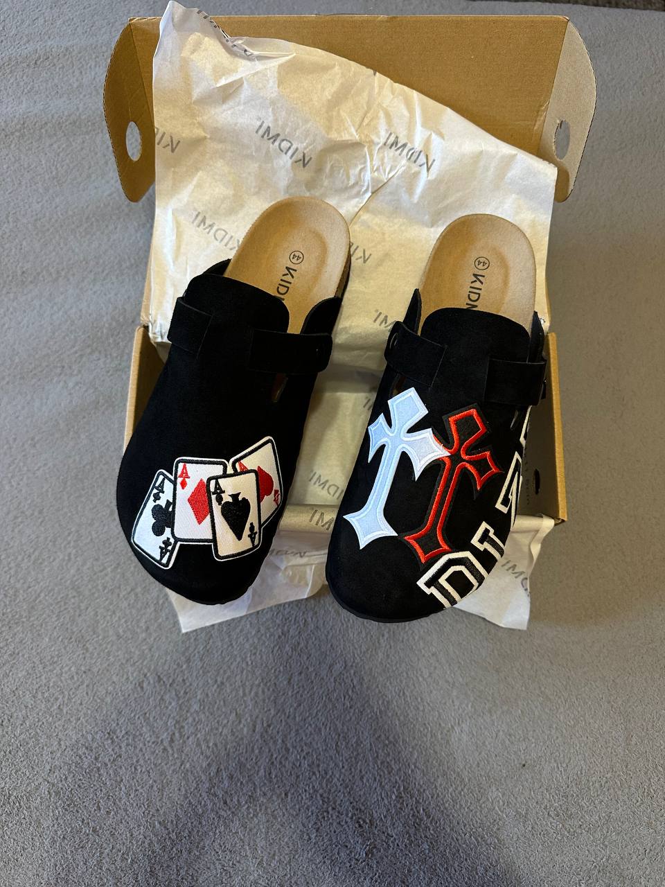 Custom Street Patch Clogs – Cross & Card Design