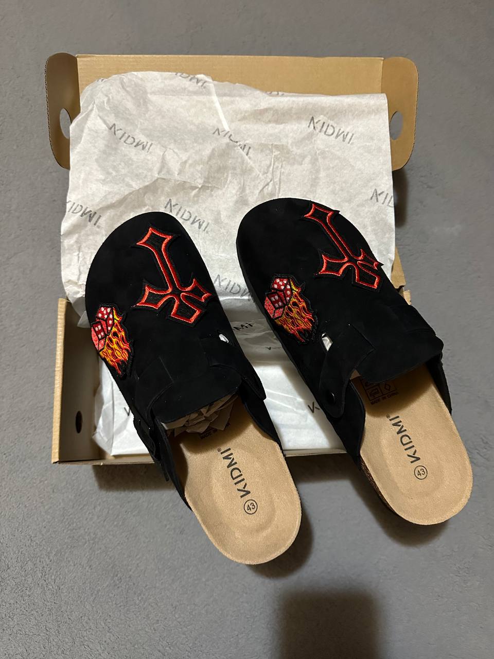 Custom Flame Dice Cross Patch Clogs