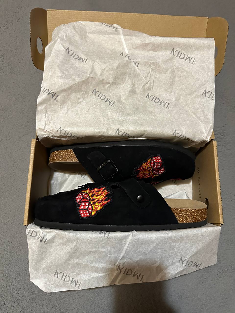 Custom Flame Dice Cross Patch Clogs