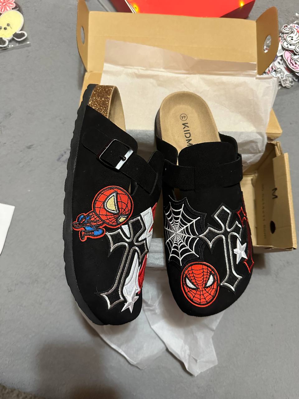Custom Spider-Man Cross Patch Clogs – Black, Red & White Design