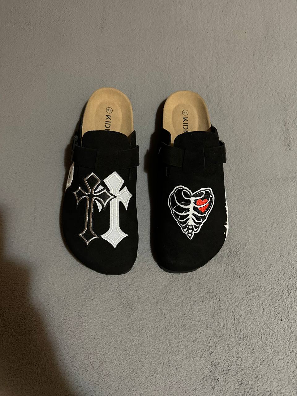 Custom Cross & Skeleton Heart Patch Clogs