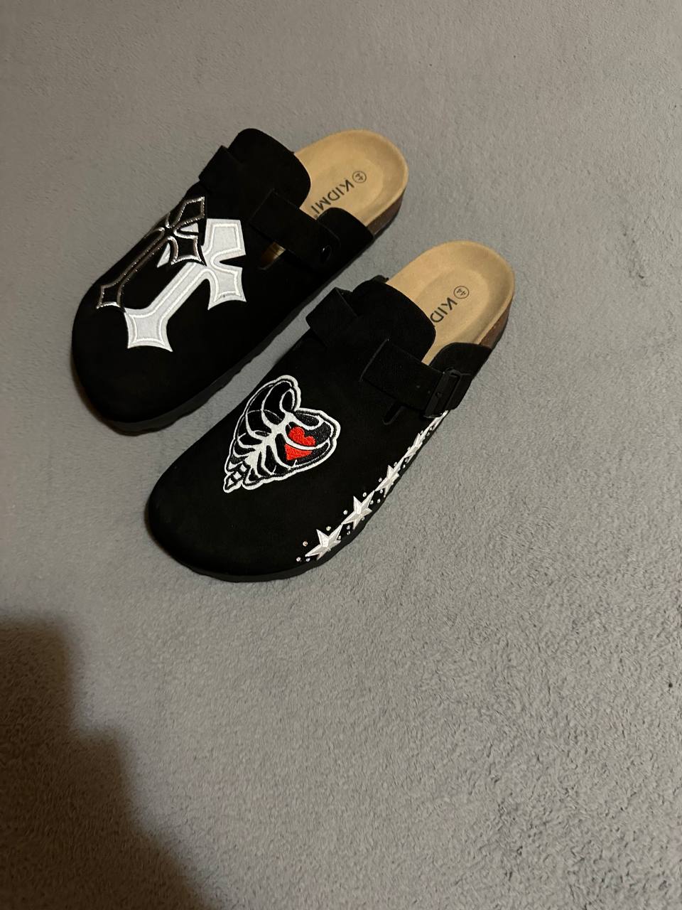 Custom Cross & Skeleton Heart Patch Clogs
