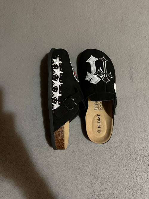 Custom Cross & Skeleton Heart Patch Clogs