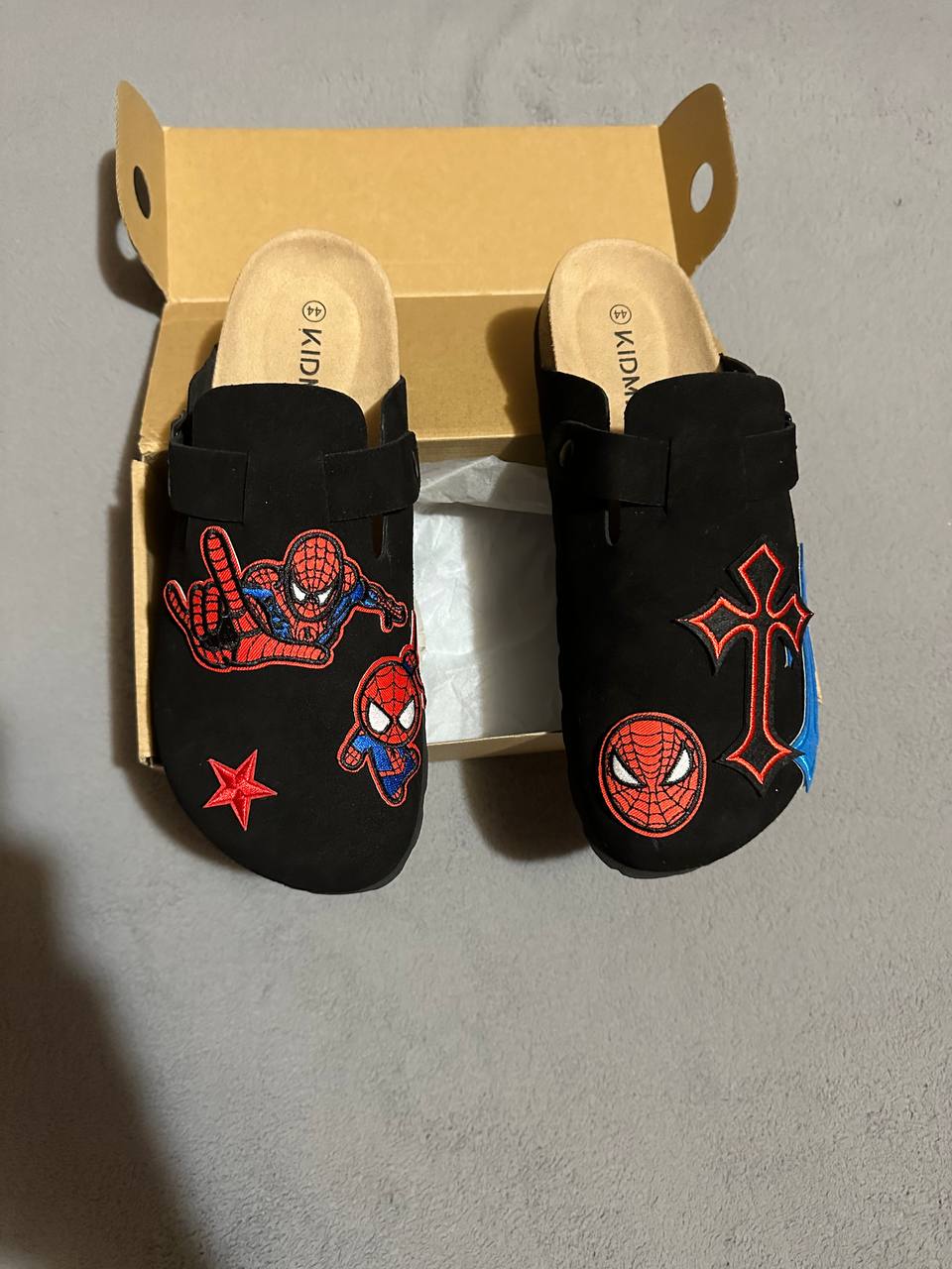 Custom Spider-Man Patch Clogs – Red & Blue Cross Design
