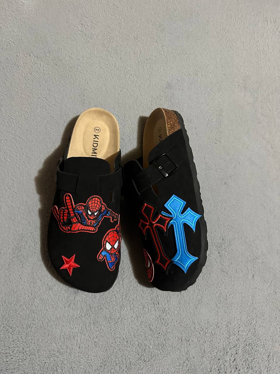 Custom Spider-Man Patch Clogs – Red & Blue Cross Design