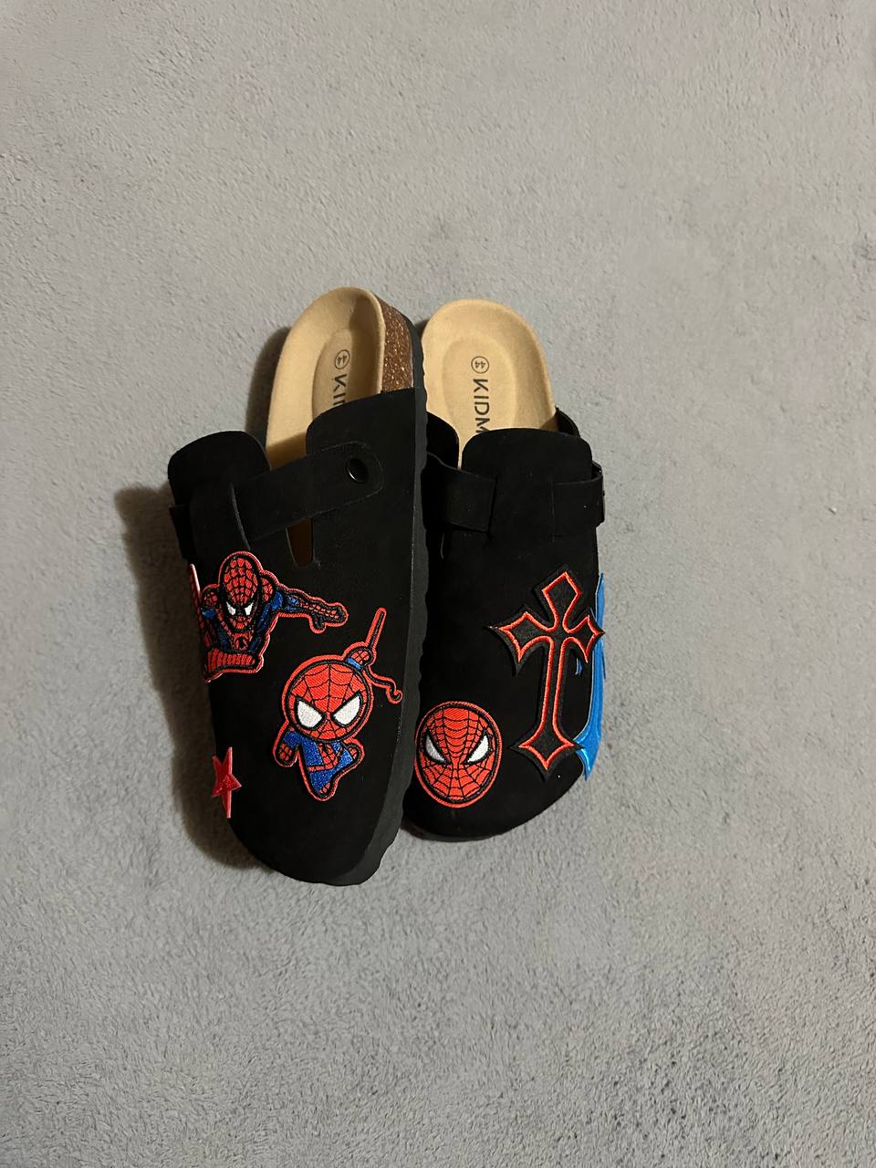Custom Spider-Man Patch Clogs – Red & Blue Cross Design