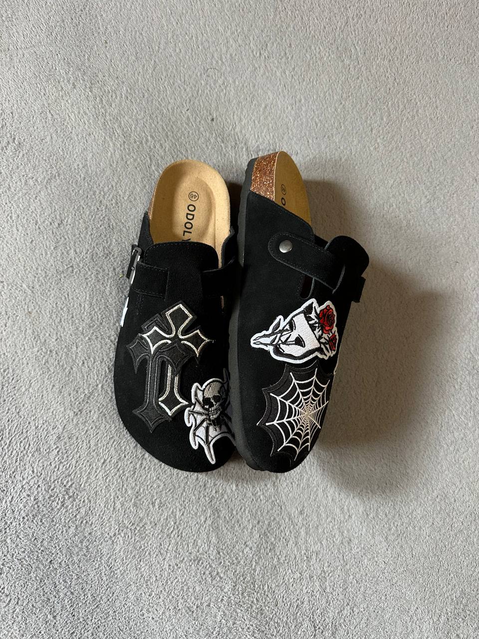 Custom Gothic Patch Clogs – Cross, Skull & Rose Design