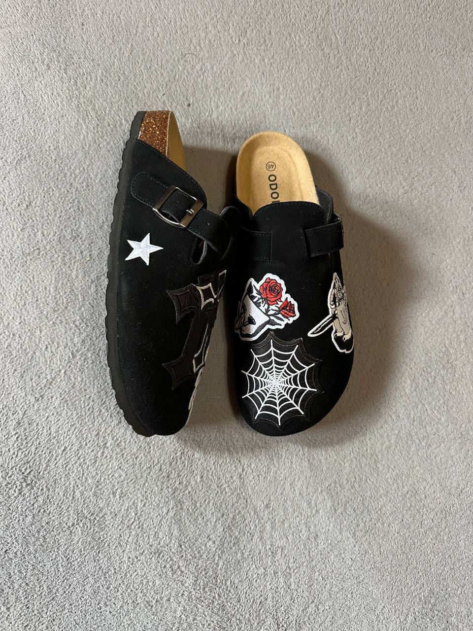 Custom Gothic Patch Clogs – Cross, Skull & Rose Design