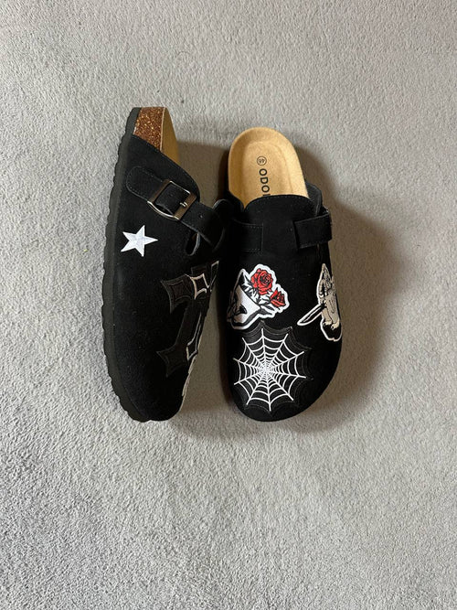 Custom Gothic Patch Clogs – Cross, Skull & Rose Design