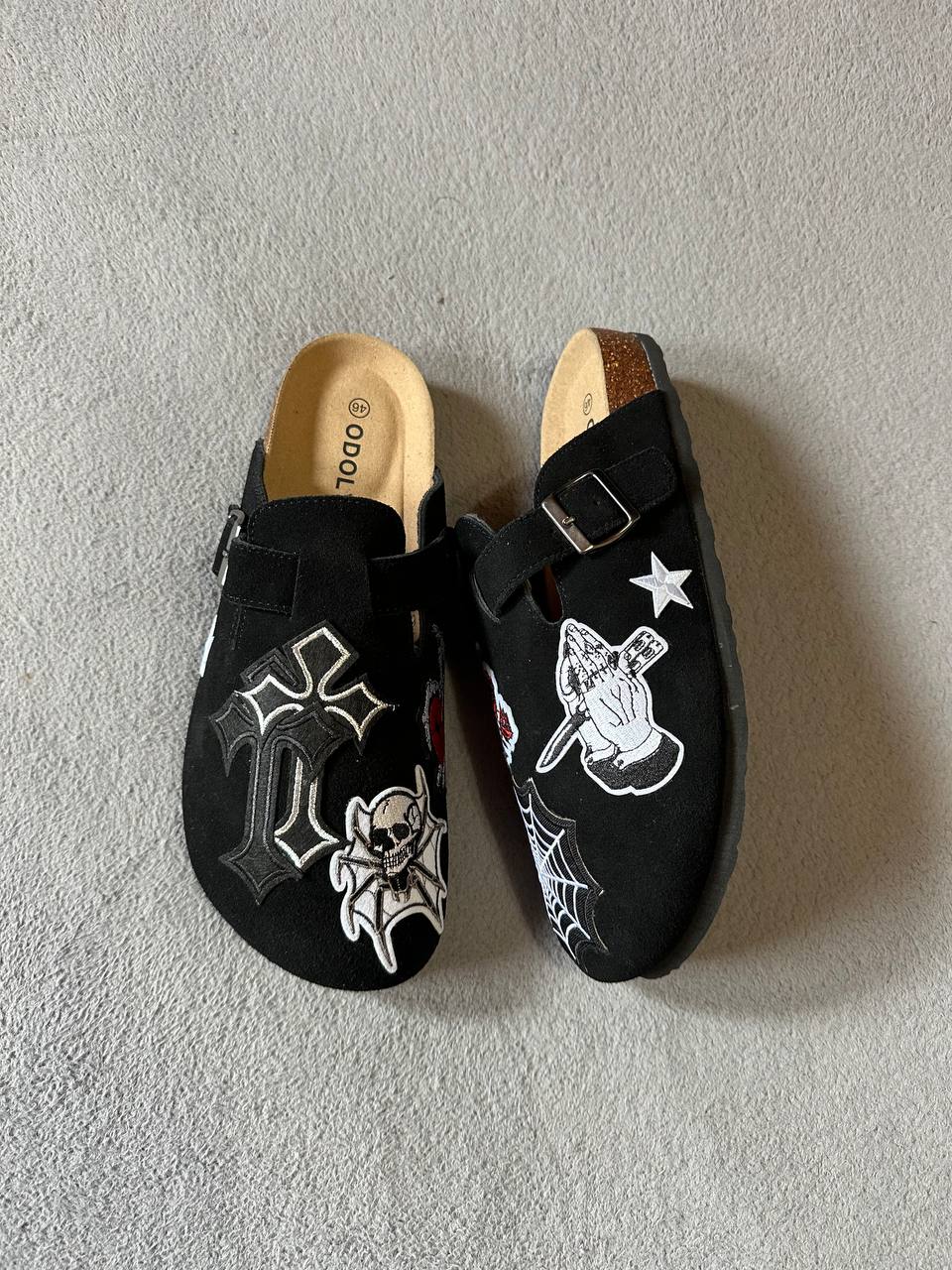 Custom Gothic Patch Clogs – Cross, Skull & Rose Design