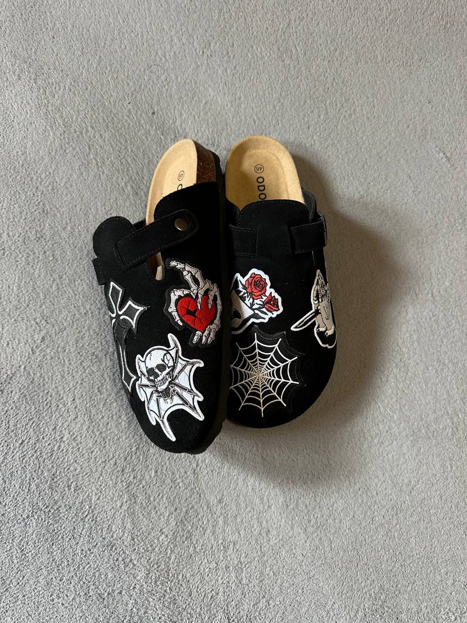 Custom Gothic Patch Clogs – Cross, Skull & Rose Design