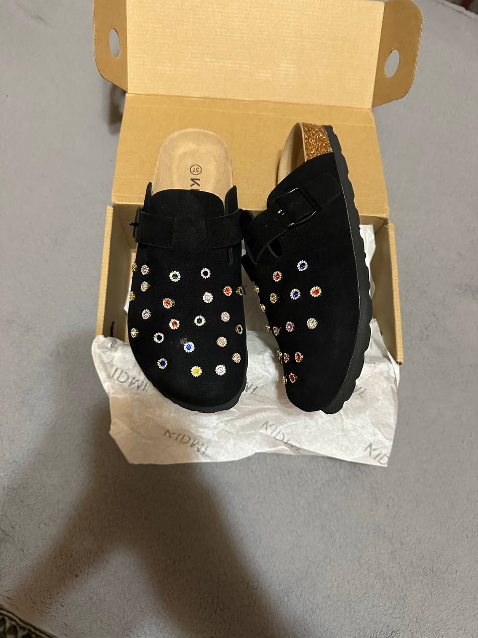 Custom Rhinestone Dot Clogs – Black Minimal Design