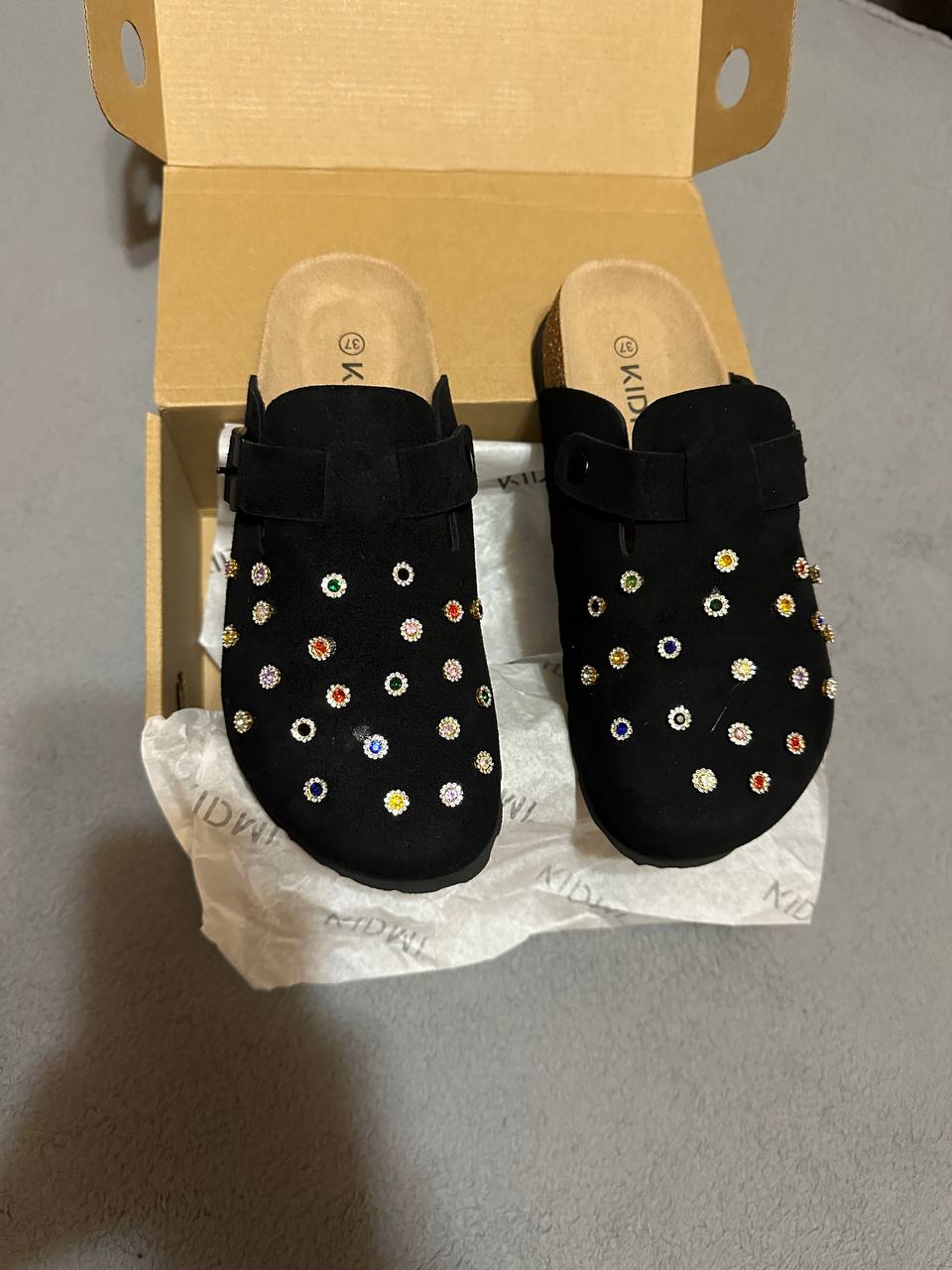 Custom Rhinestone Dot Clogs – Black Minimal Design