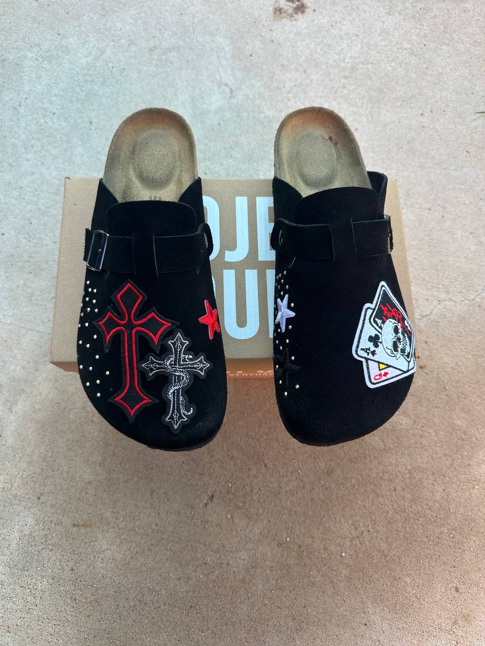 Custom Skull Card Clogs with rhinestones