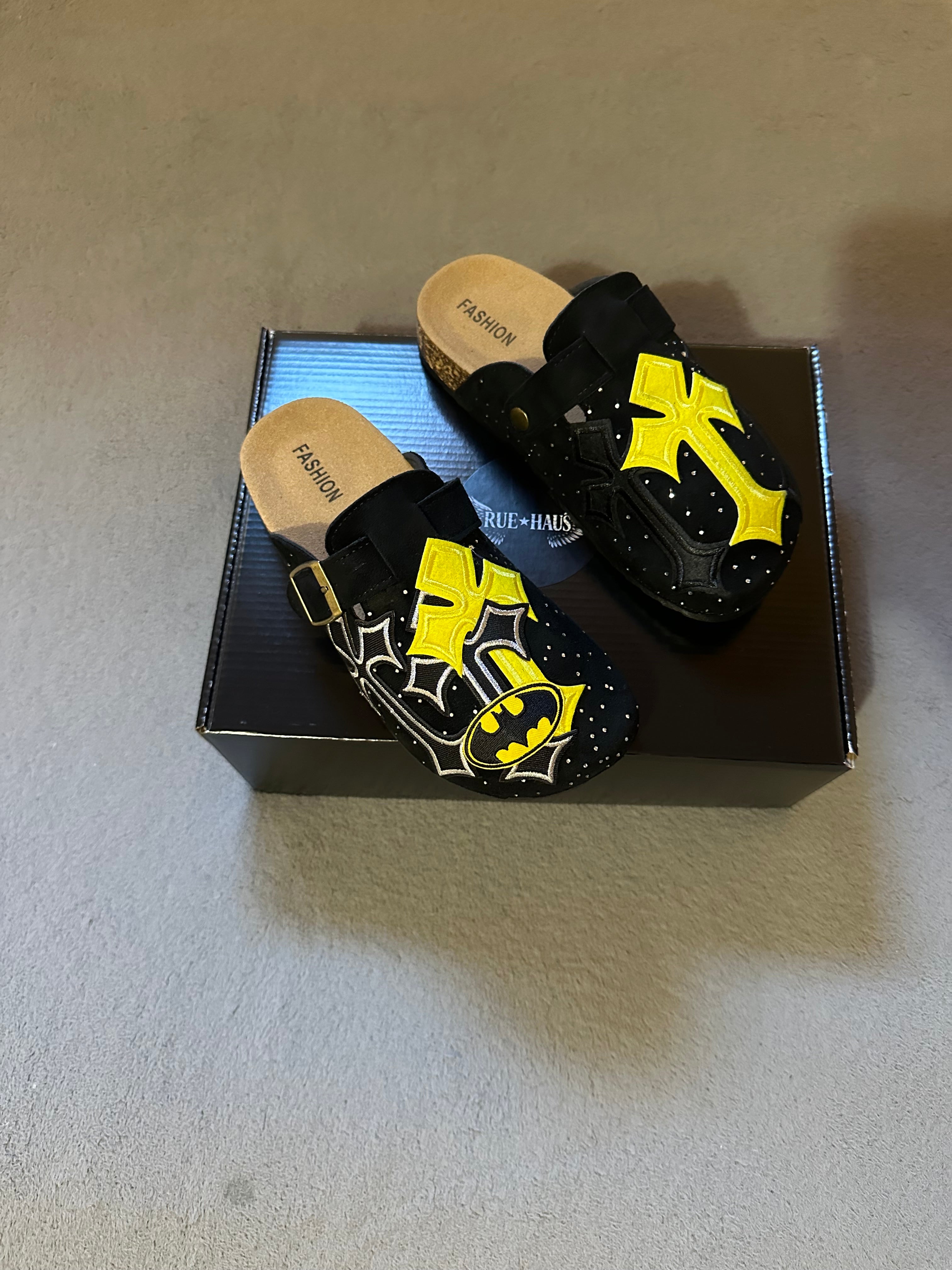 Batman Cross Custom Clogs – Black & Yellow Patch Design