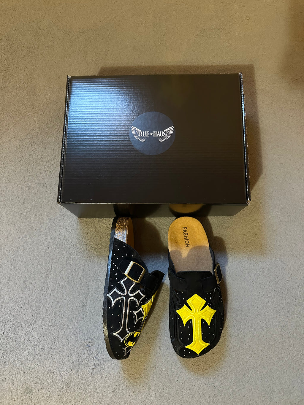 Batman Cross Custom Clogs – Black & Yellow Patch Design
