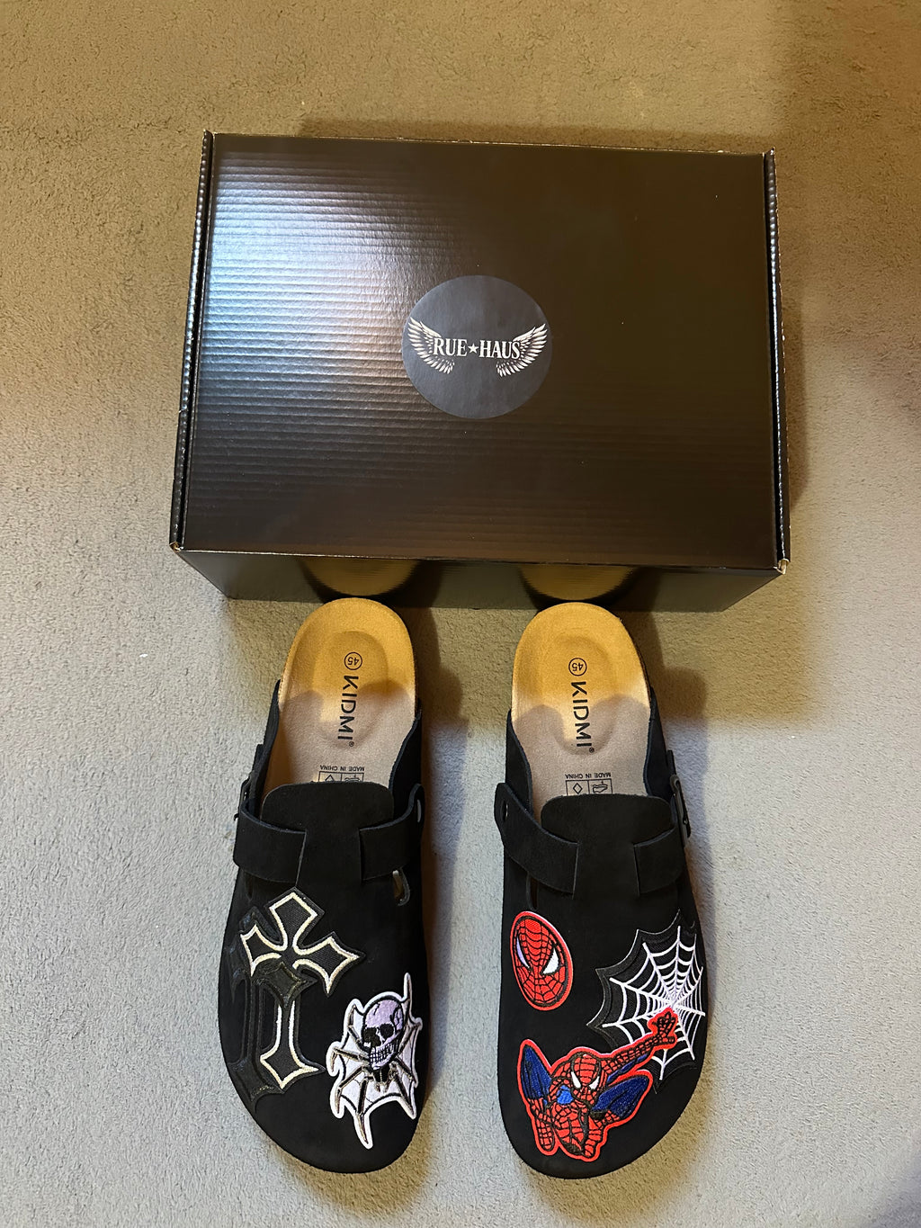 Custom Spider-Man Clogs – Black Suede Designer Clogs