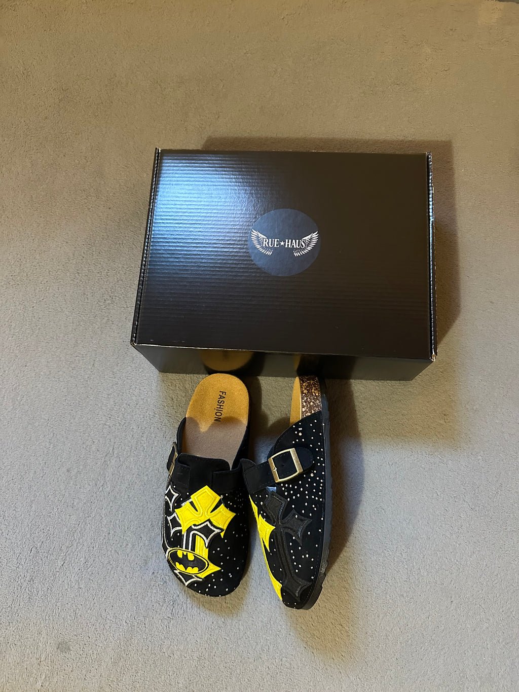Batman Cross Custom Clogs – Black & Yellow Patch Design