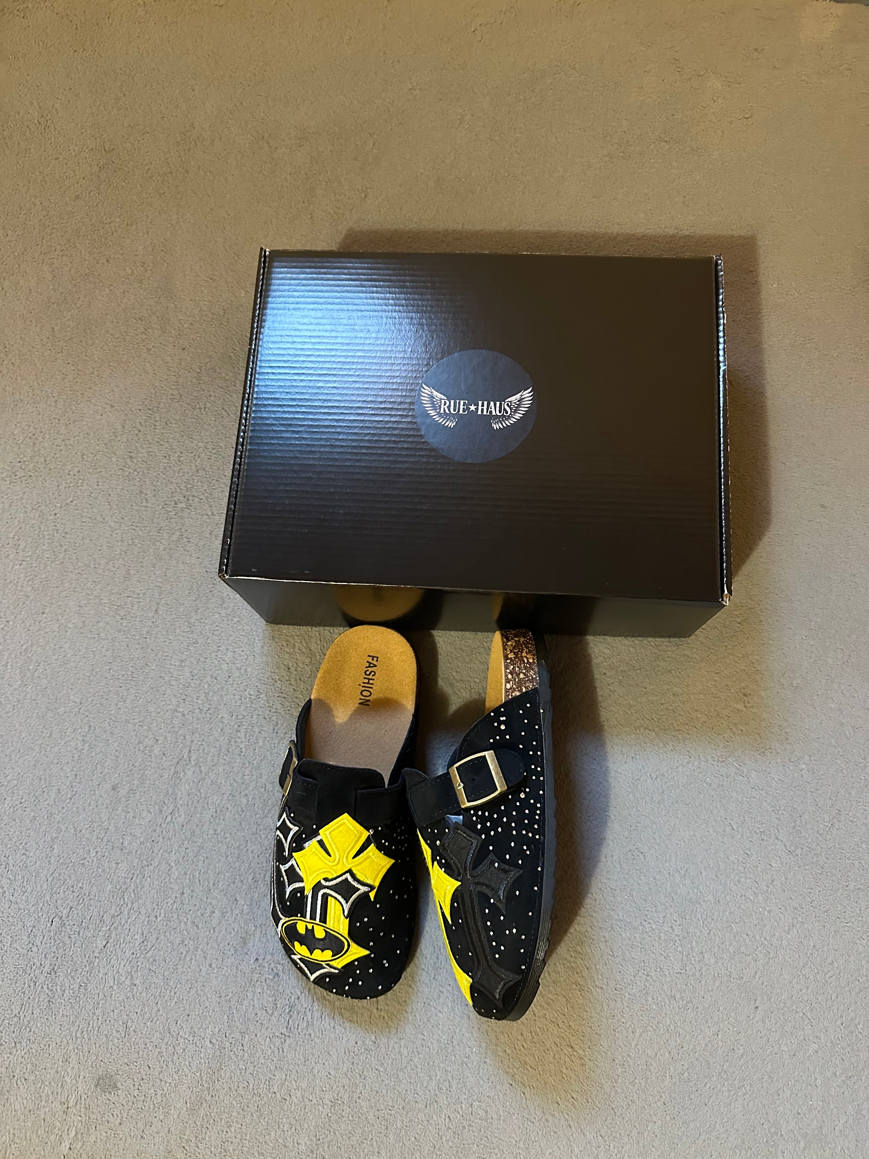 Batman Cross Custom Clogs – Black & Yellow Patch Design