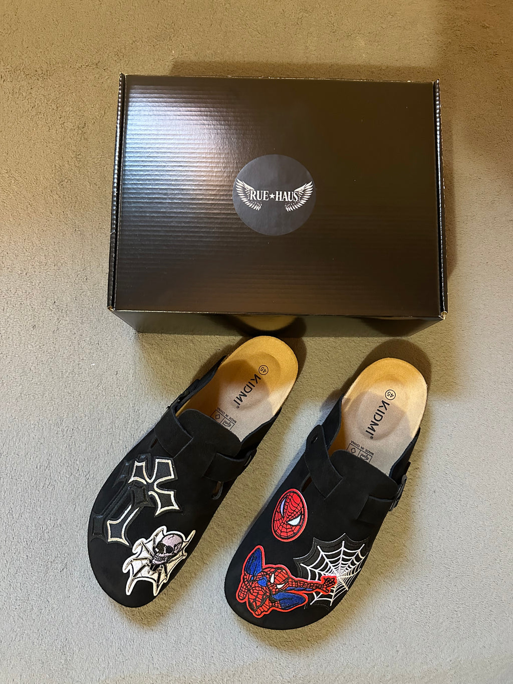Custom Spider-Man Clogs – Black Suede Designer Clogs