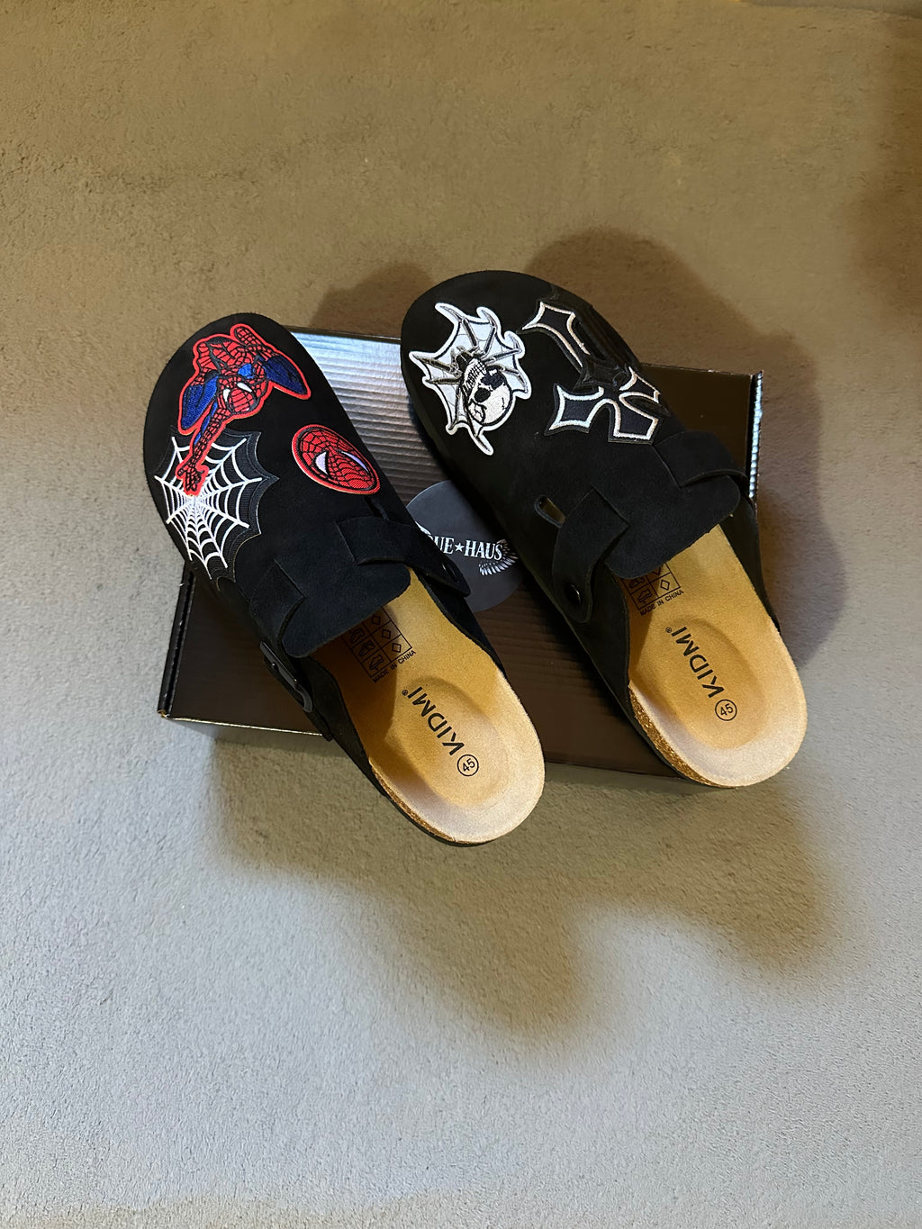 Custom Spider-Man Clogs – Black Suede Designer Clogs